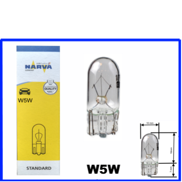 Narva Glassockellampe 12 Volt 5 Watt W5W T10 W2,1x9,5d