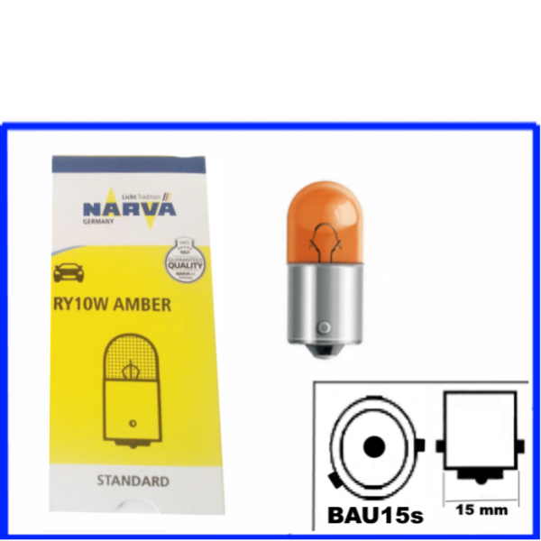 12 Volt 10 Watt BAU15s RY10W amber orange Narva Kugellampe