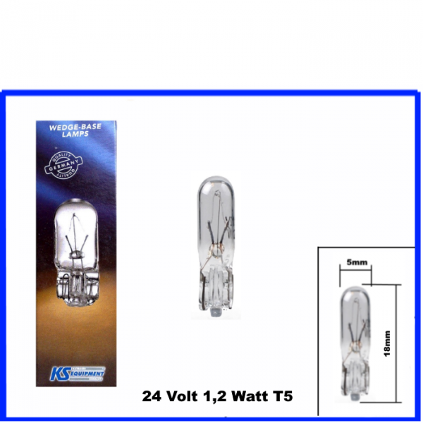 KS Equipment Glassockellampe 24 Volt 1,2 Watt T5 W2x4,6d