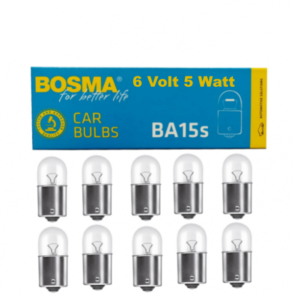 10 Stück Bosma Kugellampe 6 Volt 5 Watt BA15s R5W